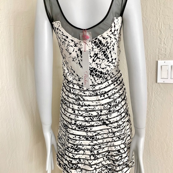 NWT PARKER Silk Blacksplatter Fit & Flare Dress Sleeveless Abstract Pattern M - Picture 11 of 16